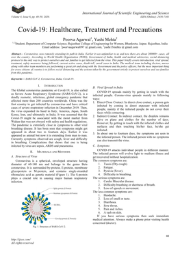 Covid-19: Healthcare, Treatment and Precautions