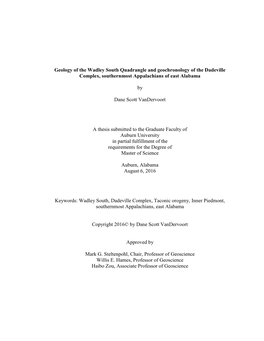 Geology of the Wadley South Quadrangle and Geochronology of the Dadeville Complex, Southernmost Appalachians of East Alabama