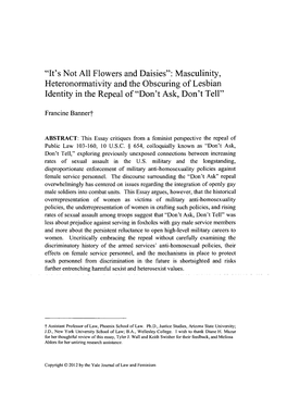 Masculinity, Heteronormativity and the Obscuring of Lesbian Identity in the Repeal of "Don't Ask, Don't Tell"