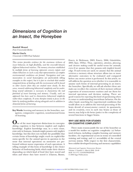 Dimensions of Cognition in an Insect, the Honeybee