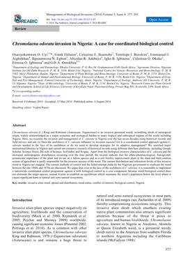Chromolaena Odorata Invasion in Nigeria: a Case for Coordinated Biological Control