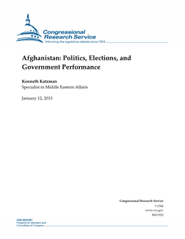 Afghanistan: Politics, Elections, and Government Performance