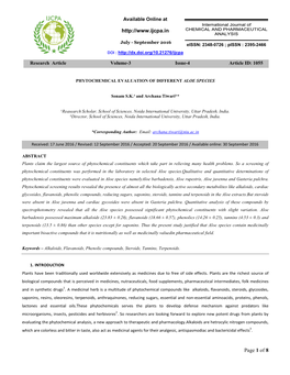 Phytochemical Evaluation of Different Aloe Species