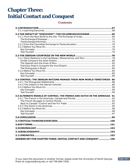 Chapter Three: Initial Contact and Conquest C Ontent S