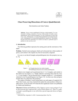 Class Preserving Dissections of Convex Quadrilaterals