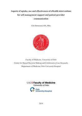 Aspects of Uptake, Use and Effectiveness of Ehealth Interventions for Self-Management Support and Patient-Provider Communication