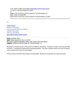 From: Gants, Colleen (Consultant) Gantsc@Consultant.Wsdot.Wa.Gov