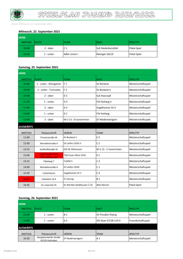 Jugend Spielplan