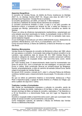 Aspectos Geográficos O Concelho De Vendas Novas, Do Distrito De Évora, Localiza-Se No Alentejo (NUT II), No Alentejo Central (NUT III)