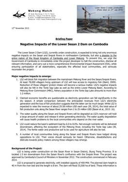 Negative Impacts of the Lower Sesan 2 Dam on Cambodia