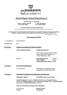 Jahresbericht 2018 Richard Wagner Verband Regensburg E.V