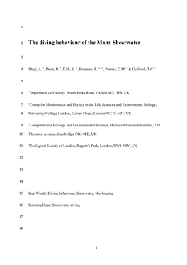 The Diving Behaviour of the Manx Shearwater