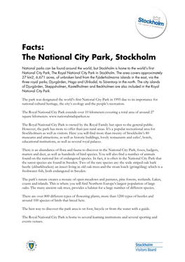 Facts: the National City Park, Stockholm