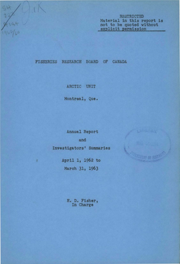 Annual Report and Investigators' Summaries 1962 63