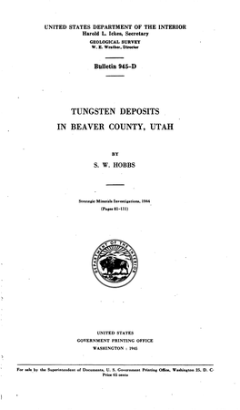 Tungsten Deposits in Beaver County, Utah