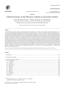 Chemotaxonomy of the Oleaceae: Iridoids As Taxonomic Markers