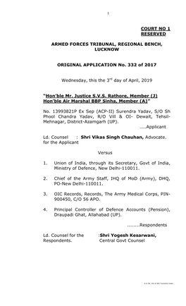 Court No 1 Reserved Armed Forces Tribunal, Regional