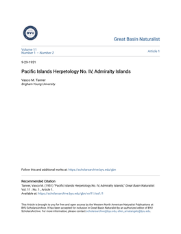 Pacific Islands Herpetology No. IV, Admiralty Islands