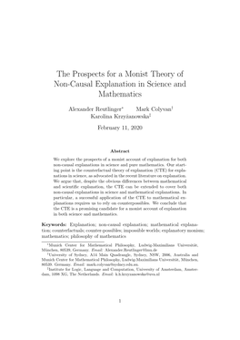 The Prospects for a Monist Theory of Non-Causal Explanation in Science and Mathematics