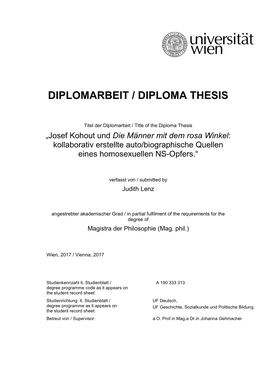 Die Männer Mit Dem Rosa Winkel: Kollaborativ Erstellte Auto/Biographische Quellen Eines Homosexuellen NS-Opfers.“