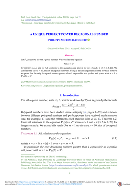 A Unique Perfect Power Decagonal Number