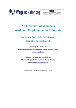 An Overview of Women's Work and Employment in Indonesia