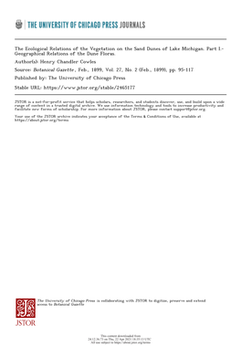 The Ecological Relations of the Vegetation on the Sand Dunes of Lake Michigan