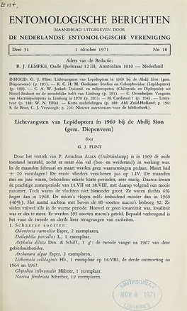 Entomologische Berichten Maandblad Uitgegeven Door