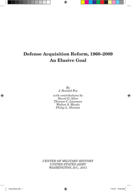 Defense Acquisition Reform, 1960–2009 an Elusive Goal