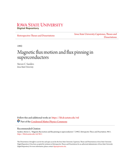 Magnetic Flux Motion and Flux Pinning in Superconductors Steven C