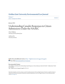 Understanding Canada's Responses to Citizen Submissions Under the NAAEC Chris Tollefson University of Victoria School of Law