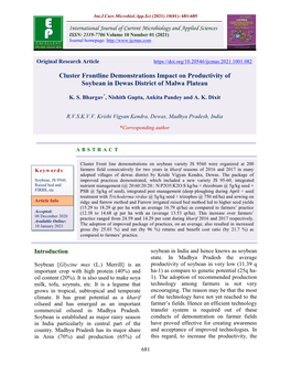 Cluster Frontline Demonstrations Impact on Productivity of Soybean in Dewas District of Malwa Plateau