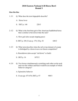 2010 Eastern National 4-H Horse Bowl Round 1
