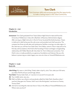 Tom Clark Tom’S Business Skills and Successes Give Him the Opportunity to Make a Lasting Impact in the Tulsa Community