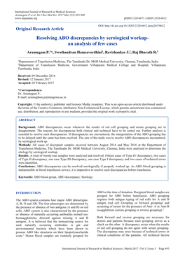 Resolving ABO Discrepancies by Serological Workup- an Analysis of Few Cases