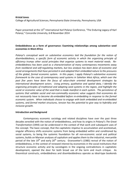 Embeddedness As a Form of Governance: Examining Relationships Among Substantive Seed Economies in West Africa