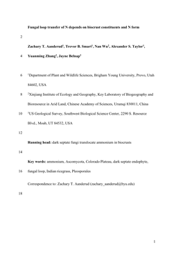 1 Fungal Loop Transfer of N Depends on Biocrust Constituents and N Form