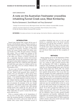 A Note on the Australian Freshwater Crocodiles Inhabiting Tunnel Creek Cave, West Kimberley Ruchira Somaweera1, David Woods2 and Tracy Sonneman2