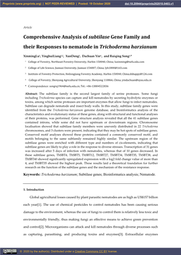 Comprehensive Analysis of Subtilase Gene Family and Their Responses to Nematode in Trichoderma Harzianum