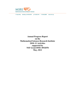 Mathematical Sciences Research Institute Annual Report for 2010–11