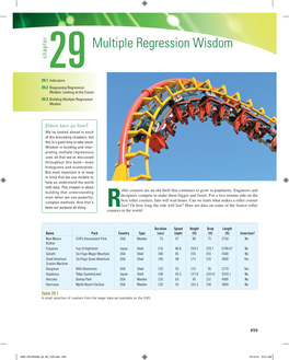 Multiple Regression Wisdom Chapter 29 29.1 Indicators 29.2 Diagnosing Regression Models: Looking at the Cases 29.3 Building Multiple Regression Models