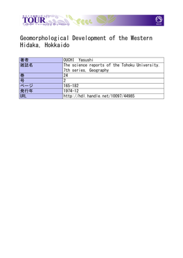 Geomorphological Development of the Western Hidaka, Hokkaido