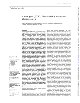 Original Articles a New Gene (DYX3) for Dyslexia Is Located on Chromosome 2