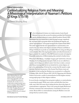 Contextualizing Religious Form and Meaning: a Missiological Interpretation of Naaman's Petitions (2 Kings 5:15-19)