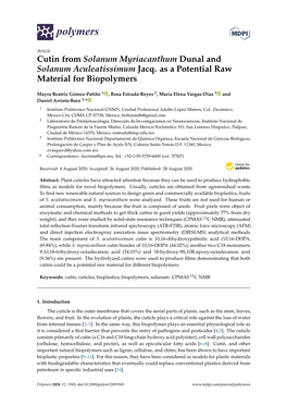 Cutin from Solanum Myriacanthum Dunal and Solanum Aculeatissimum Jacq. As a Potential Raw Material for Biopolymers