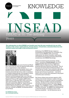 INSEAD at 50: the Defining Years