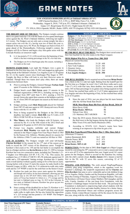 08-08-2018 Dodgers Game Notes