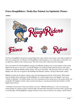 Frisco Roughriders: Media Day Painted an Optimistic Picture