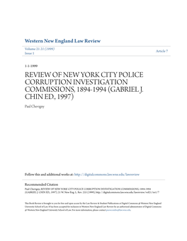 Review of New York City Police Corruption Investigation Commissions, 1894-1994 (Gabriel J