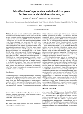 Identification of Copy Number Variation-Driven Genes for Liver Cancer Via Bioinformatics Analysis